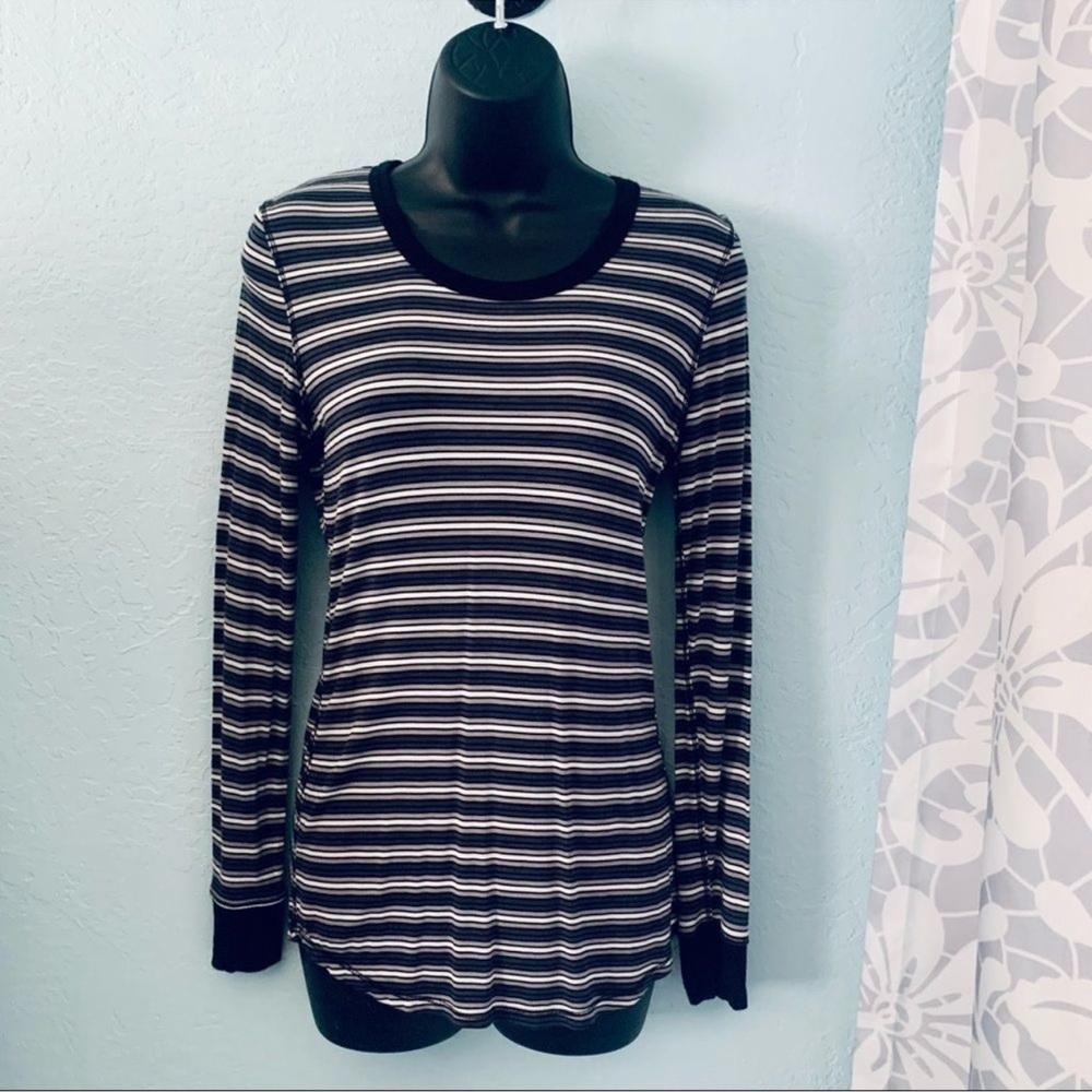 Cuddl Duds Blue & Black Multicolored Striped Long Sleeve T-shirt Size Small